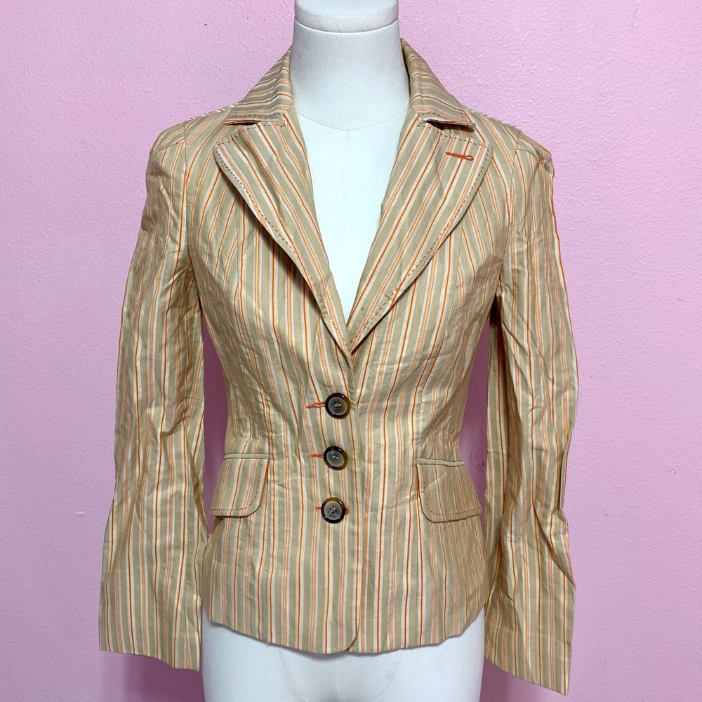 VTG 90s/Y2K bebe Beige & Orange Striped Button-Up Blazer Size 0